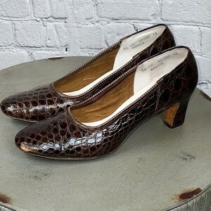 VINTAGE BALLY Brown Embossed Custom Heels, Size 8.5 AA